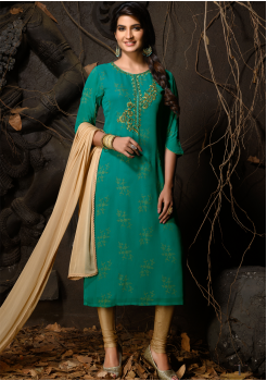 Green Color Designer Viscose Straight Cut Suit